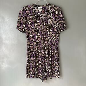 VIntage 90's JUMP Women's Small Black Floral Purple Shorts Romper Boho Coquette